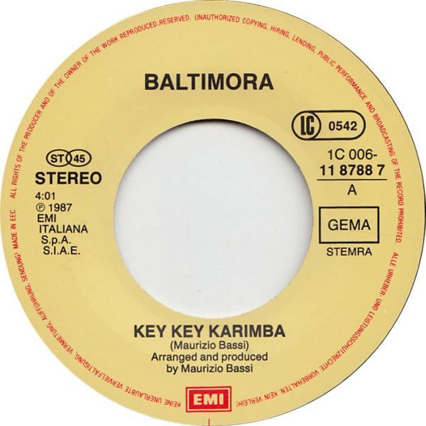 Baltimora – Key Key Karimba (7", Europe - 1987)