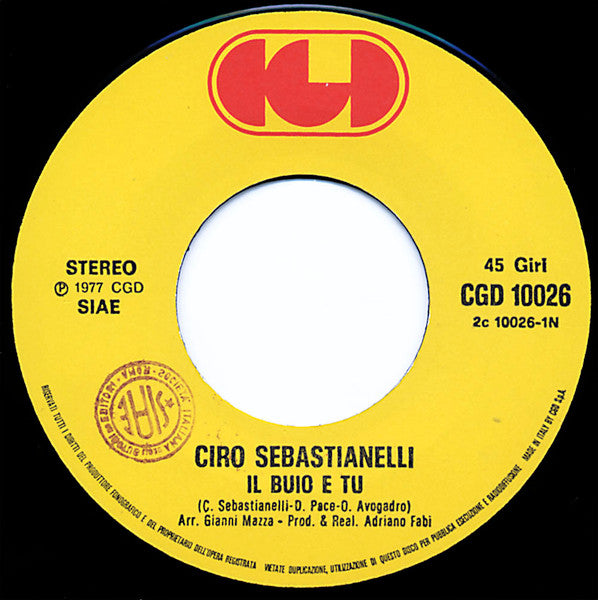 Ciro Sebastianelli – Il Buio E Tu / Si' Pazza (7", Reissue, Italy - 1978)