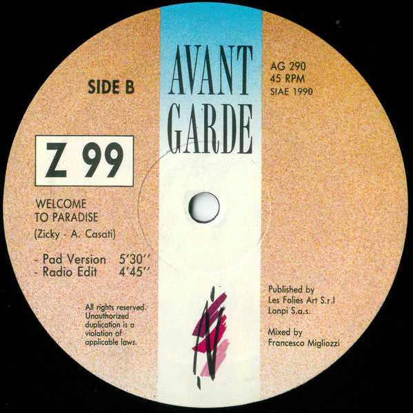 Z 99 – Welcome To Paradise (12", Italy - 1990)
