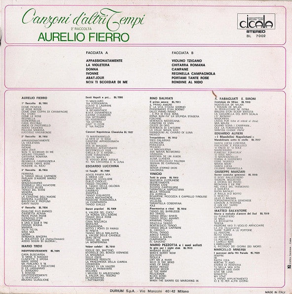 Aurelio Fierro – Canzoni D'Altri Tempi - 2° Raccolta (LP, Compilation, Italy - 1973)