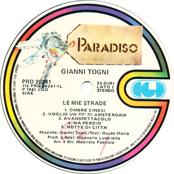 Gianni Togni – Le Mie Strade (LP, Album, Italy - 1981)