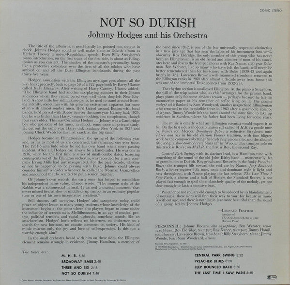 Johnny Hodges And His Orchestra – Not So Dukish 	 	 (LP, Germany)