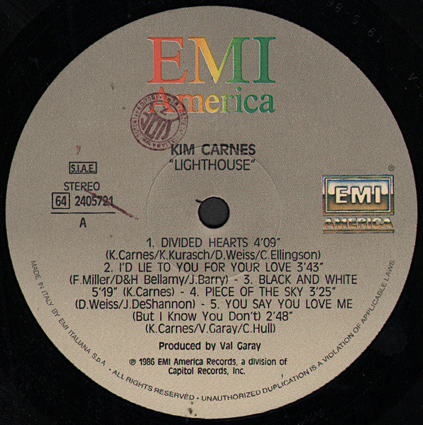 Kim Carnes – Lighthouse (LP, Album, Italy - 1986)