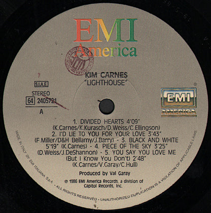 Kim Carnes – Lighthouse (LP, Album, Italy - 1986)