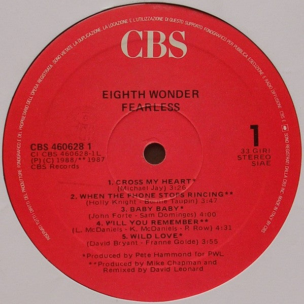 Eighth Wonder – Fearless (LP, Album, Italy - 1988)