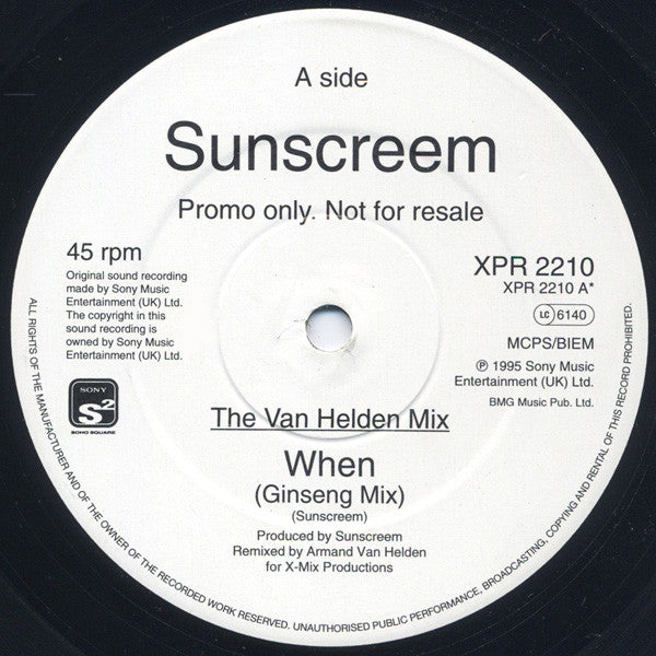 Sunscreem – When (Van Helden / DJ Stew Mixes) (12", UK - 1995)