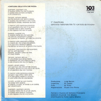 Stefano Principini – "Cantilena Della Vita Che Passa" / Ancora Una Sera (7", Italy - 1983)