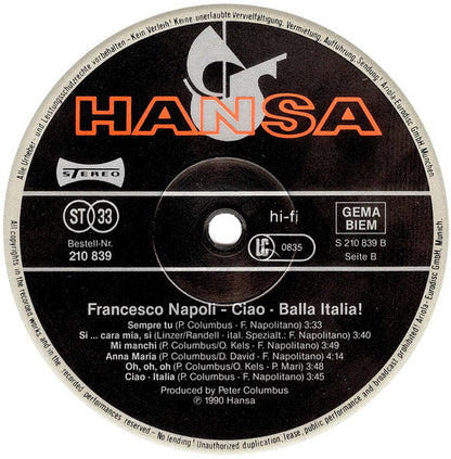 Francesco Napoli – Ciao - Balla Italia! (LP, Album, Germany - 1990)