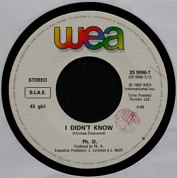 Ph.D. – I Didn't Know (7", Italy - 1983)