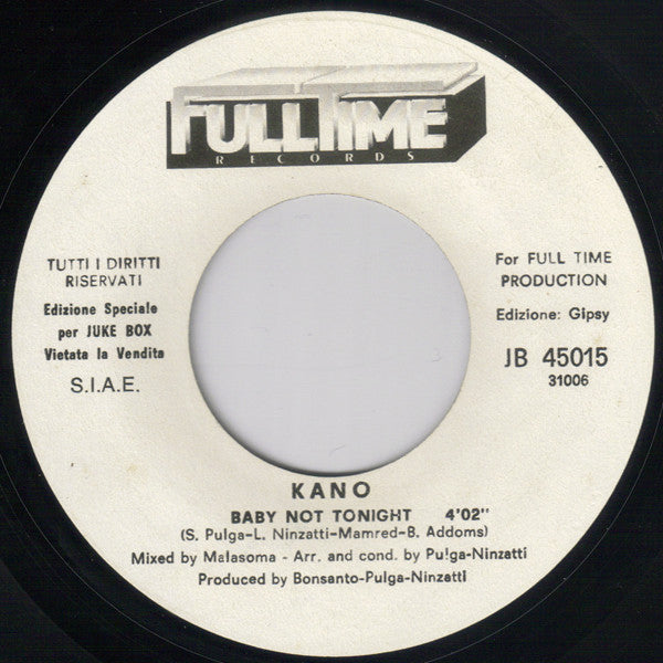 Vivien Vee, Kano – Pick Up / Baby Not Tonight (7", Italy - 1981)