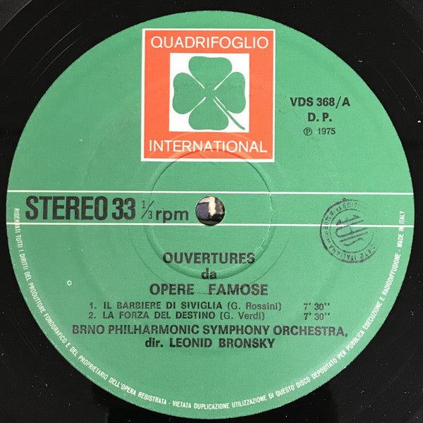 Gioacchino Rossini, Giuseppe Verdi, Ambroise Thomas, Bedřich Smetana, Brno State Philharmonic Orchestra, Leonid Bronski – Ouvertures Da Opere Famose (LP, Italy - 1975)