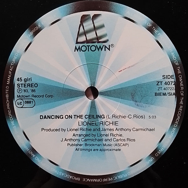 Lionel Richie – Dancing On The Ceiling (12", Italy - 1986)