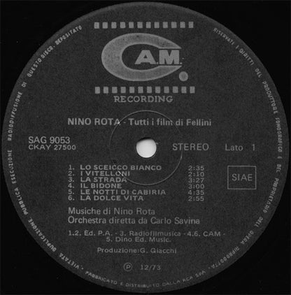 Nino Rota – Tutti I Film Di Fellini (LP, Compilation, Italy - 1974)