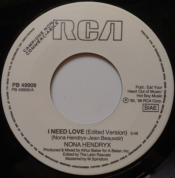 Nona Hendryx – I Need Love (7", Italy - 1986)
