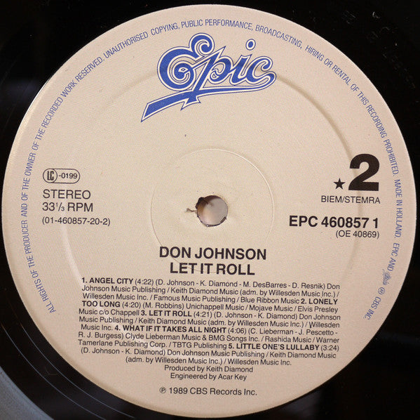 Don Johnson – Let It Roll (LP, Album, Europe - 1989)