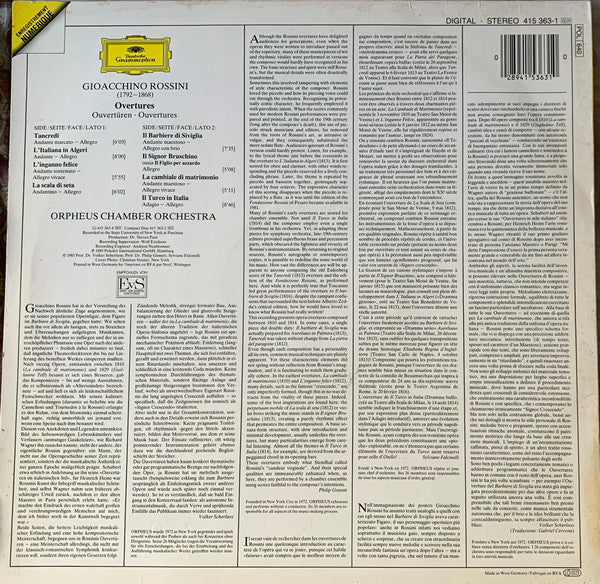 Gioacchino Rossini, Orpheus Chamber Orchestra – Overtures (LP, Germany - 1985)