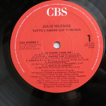 Julio Iglesias – Tutto L'Amore Che Ti Manca (LP, Album, Italy - 1987)