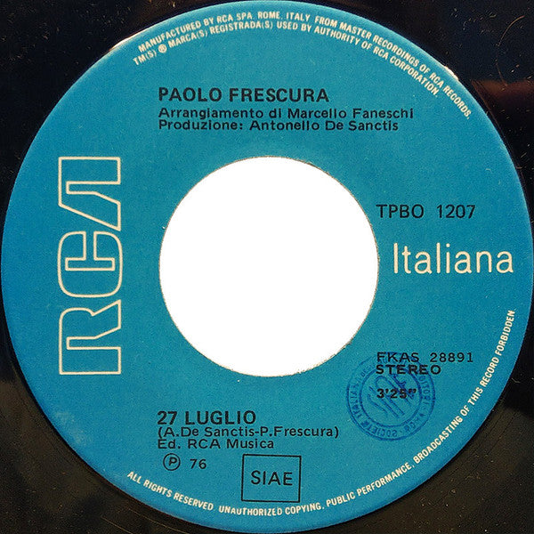 Paolo Frescura – Due Anelli / 27 Luglio (7", Italy - 1976)