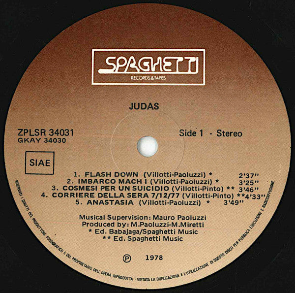 Judas (9) – Punk (LP, Album, Italy - 1978)