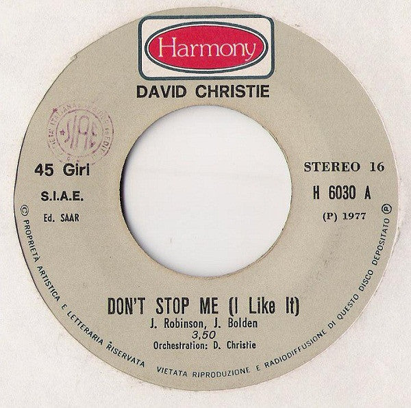 David Christie – Love Is The Most Important Thing (7", Italy - 1977)