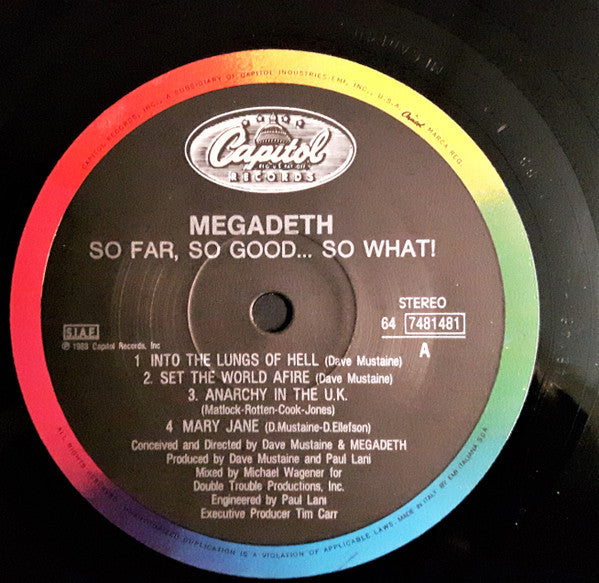 Megadeth – So Far, So Good... So What! (LP, Album, Italy - 1988)