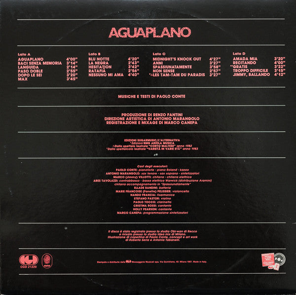 Paolo Conte – Aguaplano (LP, Album, Italy - 1987)