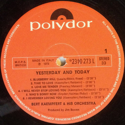 Bert Kaempfert & His Orchestra – Yesterday And Today (LP, Italy - 1973)