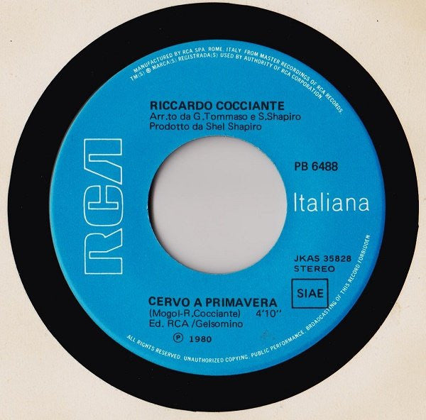 Riccardo Cocciante – Cervo A Primavera / Il Sufflè Con Le Banane (7", Italy - 1980)