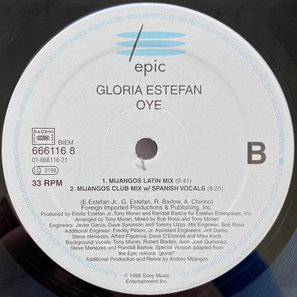 Gloria Estefan – Oye (The Remixes) (12", Europe - 1998)