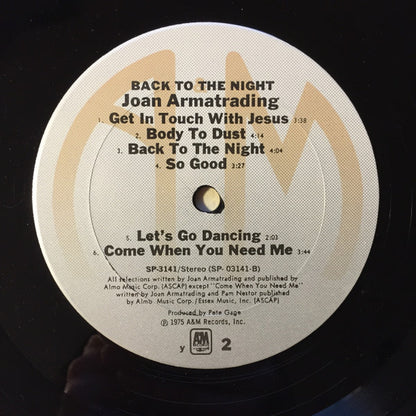 Joan Armatrading – Back To The Night (LP, Album, US - 1981)