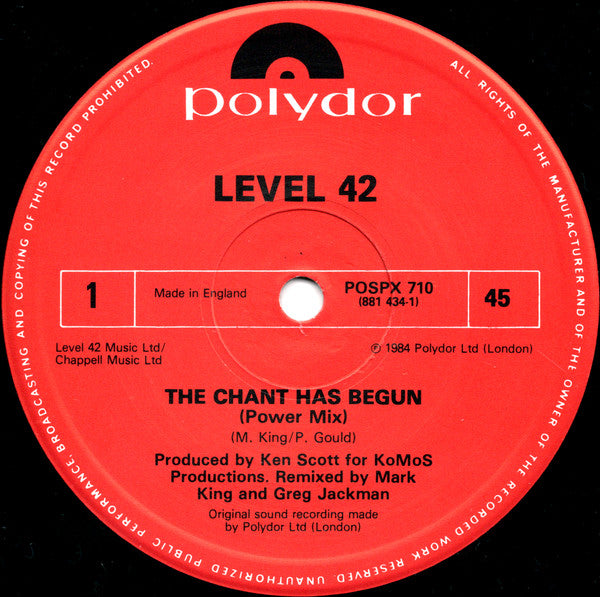 Level 42 – The Chant Has Begun (12", UK - 1984)