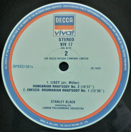 London Philharmonic Orchestra, Stanley Black – Bolero / España / Hungarian & Roumanian Rhapsodies = Ungarische Rapsodie / Rumanische Rapsodie (LP, Compilation, UK - 1981)