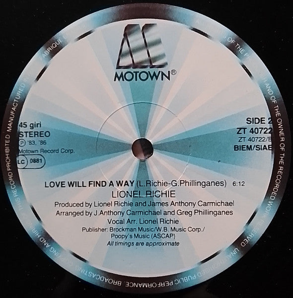 Lionel Richie – Dancing On The Ceiling (12", Italy - 1986)