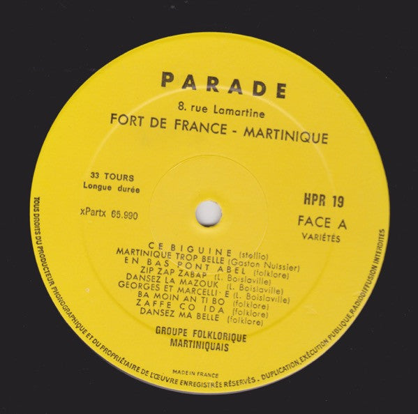 Loulou Boislaville, Groupe Folklorique Martiniquais – Martinique (LP, Album, France)