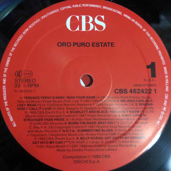 Various – Oro Puro Estate (LP, Compilation, Italy - 1988)