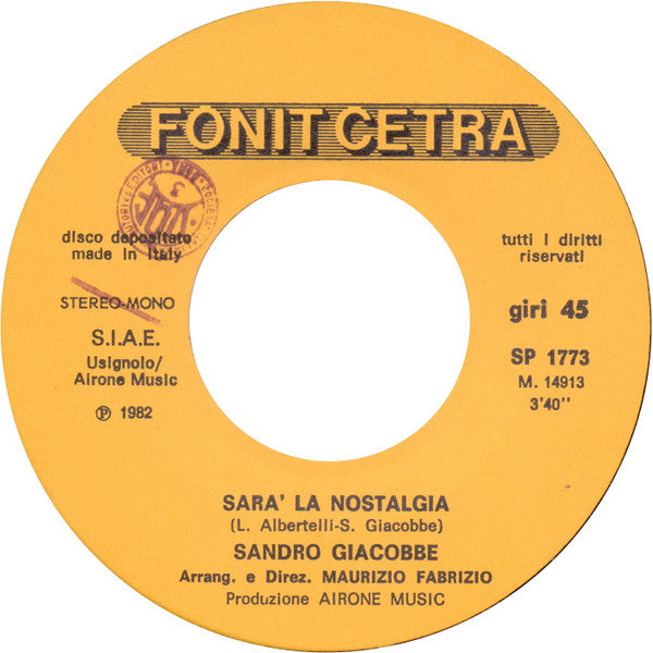 Sandro Giacobbe – Sarà La Nostalgia (7", Italy - 1982)