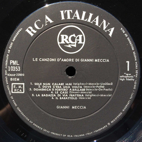 Gianni Meccia – Le Canzoni D'Amore Di Gianni Meccia (LP, Italy - 1963)