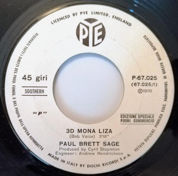 Paul Brett's Sage – 3D Mona Liza (7", Italy - 1970)