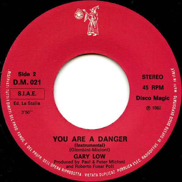 Gary Low – You Are A Danger (7", Repress, Italy - 1982)