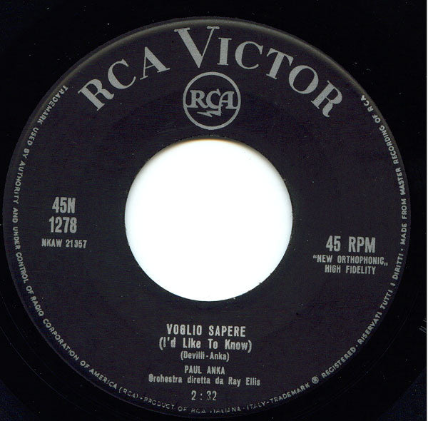 Paul Anka – Ogni Giorno (7", Italy - 1962)