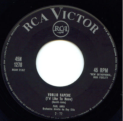 Paul Anka – Ogni Giorno (7", Italy - 1962)