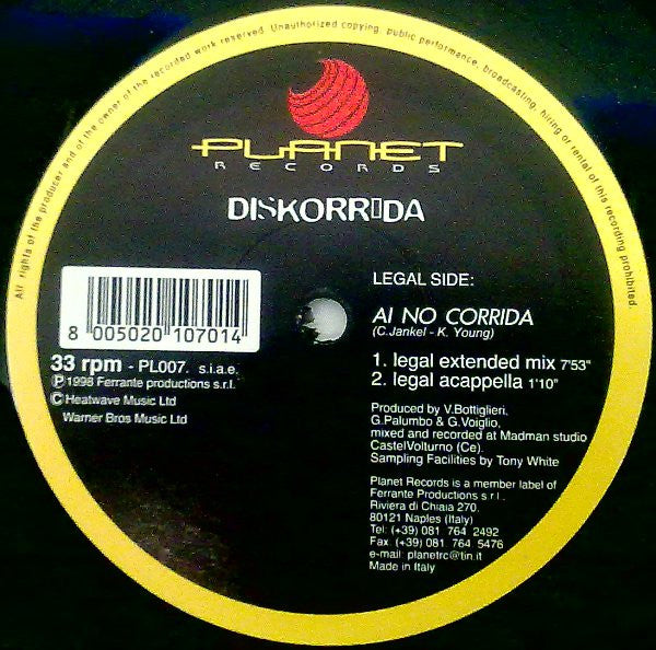 Diskorrida – Ai No Corrida (12", Italy - 1998)