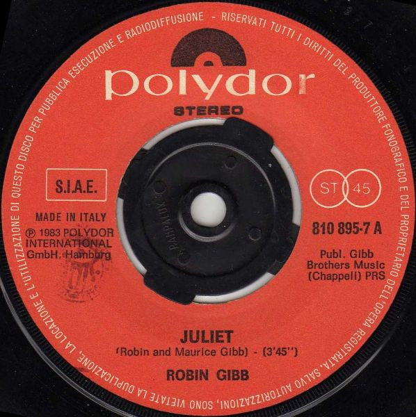 Robin Gibb – Juliet (7", Italy - 1983)