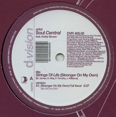 Soul Central, Kathy Brown – Strings Of Life (Stronger On My Own) (12", Italy - 2005)