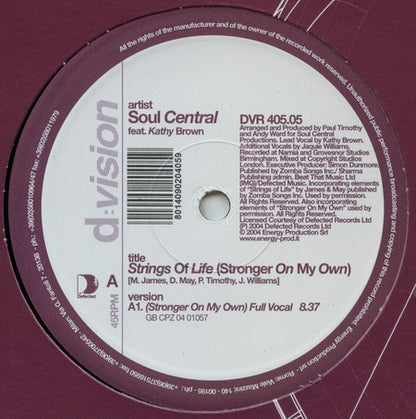 Soul Central, Kathy Brown – Strings Of Life (Stronger On My Own) (12", Italy - 2005)