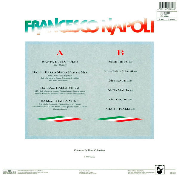Francesco Napoli – Ciao - Balla Italia! (LP, Album, Germany - 1990)