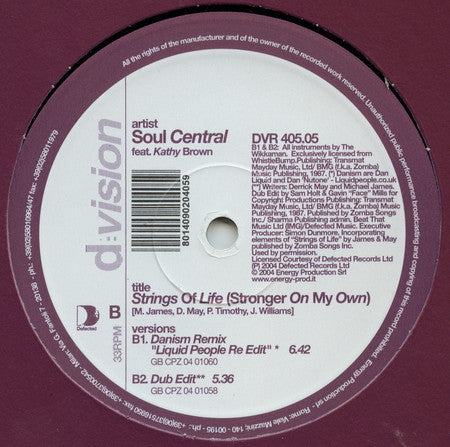 Soul Central, Kathy Brown – Strings Of Life (Stronger On My Own) (12", Italy - 2005)