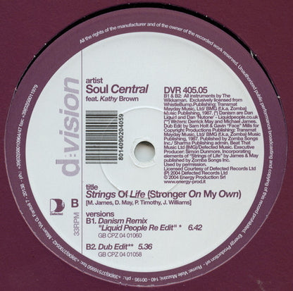 Soul Central, Kathy Brown – Strings Of Life (Stronger On My Own) (12", Italy - 2005)