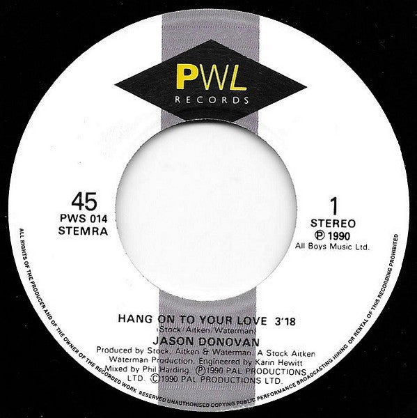 Jason Donovan – Hang On To Your Love (7", Netherlands - 1990)