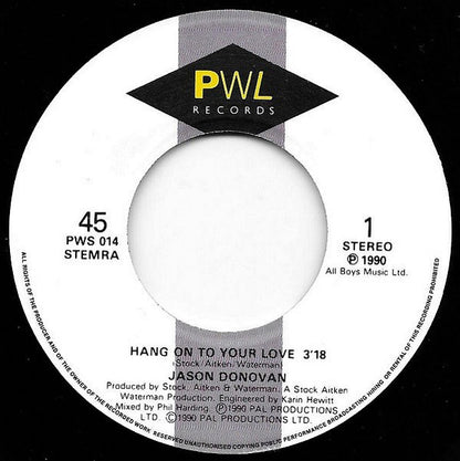 Jason Donovan – Hang On To Your Love (7", Netherlands - 1990)